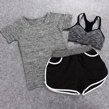 Load image into Gallery viewer, Sportswear 3 Piece Yoga Set Women Gym Cloth Sport Suit Shirt Top+Bra+Shorts Female Workout Athletic Running Fitness Clothing