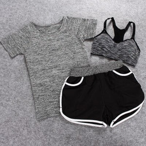 Sportswear 3 Piece Yoga Set Women Gym Cloth Sport Suit Shirt Top+Bra+Shorts Female Workout Athletic Running Fitness Clothing