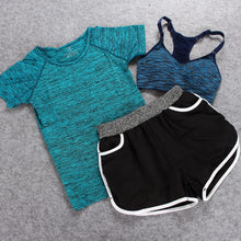 Load image into Gallery viewer, Sportswear 3 Piece Yoga Set Women Gym Cloth Sport Suit Shirt Top+Bra+Shorts Female Workout Athletic Running Fitness Clothing