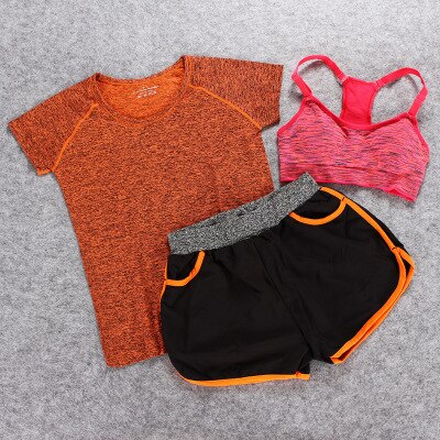 Sportswear 3 Piece Yoga Set Women Gym Cloth Sport Suit Shirt Top+Bra+Shorts Female Workout Athletic Running Fitness Clothing