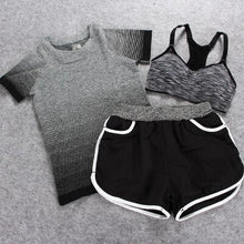 Load image into Gallery viewer, Sportswear 3 Piece Yoga Set Women Gym Cloth Sport Suit Shirt Top+Bra+Shorts Female Workout Athletic Running Fitness Clothing
