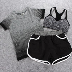 Sportswear 3 Piece Yoga Set Women Gym Cloth Sport Suit Shirt Top+Bra+Shorts Female Workout Athletic Running Fitness Clothing