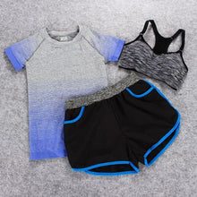 Load image into Gallery viewer, Sportswear 3 Piece Yoga Set Women Gym Cloth Sport Suit Shirt Top+Bra+Shorts Female Workout Athletic Running Fitness Clothing