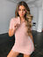 2019 Women Sexy Zipper Solid Striped Pink Casaul Straight V Neck Short Sleeve Bodycon Shirt Dress Casual Mini Dress Sport Dress