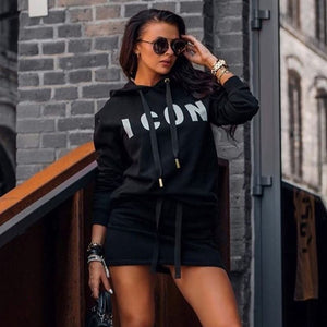 Hoodie Dress Lady Casual Letter Print Hooded Sweatshirt Dresses Autumn Winter Tops Women Long Sleeve Sport Dress Sportwear D25