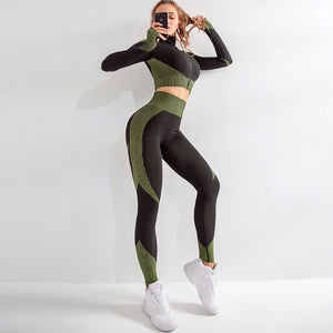 2PCS Women Sport Cloth Yoga Seamless Set Wear Women Gym Fitness Clothing Booty Yoga Leggings + Sport Bra GYM Sport Suit Gym Set