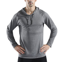 Load image into Gallery viewer, WOSEWE Sport T Shirts Men Long Sleeve hoodie Hooded Caps Comfortable Thin Fabric Anti-Sweat Workout Running Top Male Fitness Gym