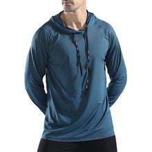 Load image into Gallery viewer, WOSEWE Sport T Shirts Men Long Sleeve hoodie Hooded Caps Comfortable Thin Fabric Anti-Sweat Workout Running Top Male Fitness Gym