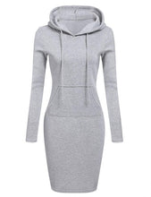 Load image into Gallery viewer, BKMGC High Quality Design Simple Autumn Winter Warm Casual Sport Dress Long-sleeve Women Clothing Hooded Drawstring Pocket Dress