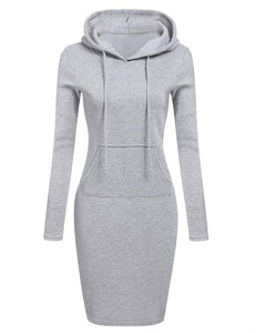 BKMGC High Quality Design Simple Autumn Winter Warm Casual Sport Dress Long-sleeve Women Clothing Hooded Drawstring Pocket Dress