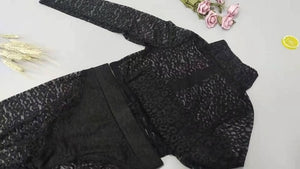 Black White Lace Yoga Sets 2 Piece GYM Set Women Fitness Clothing Sexy Workout Cloth Long Sleeve Sport Wear High Waist Yoga Suit