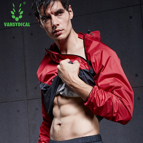 2020 VANSYDICAL Men Sports Running Jacket Sweat Lose Weight Sportswear Men Sport Sets Gym Cloth Fitness Training Track Jacket