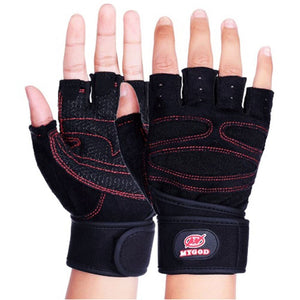 Anti-skid Half Finger Weightlifting Gloves Fitness Protective Men Bodybuilding Exercise Musculation Gym Sport Gloves Long Strap